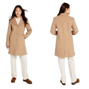 L.L.Bean Women’s Wool Cashmere Blend Classic Camel Tan Peacoat Size 14 P